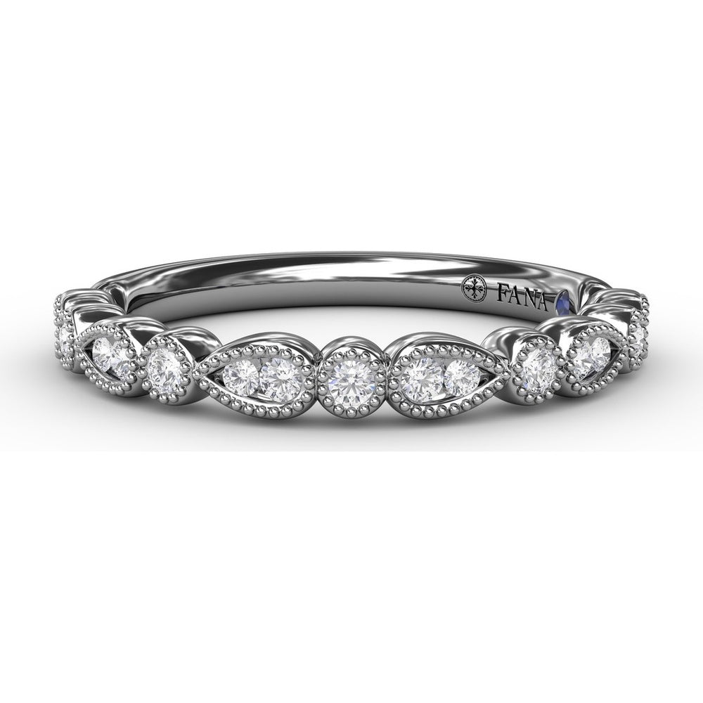 Diamond Wedding Band with Milgrain Marquise and Round Motif by Fana - 0.19 Carat Total Diamond Weight