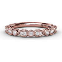 Diamond Wedding Band with Milgrain Marquise and Round Motif by Fana - 0.19 Carat Total Diamond Weight