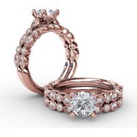Diamond Wedding Band with Milgrain Marquise and Round Motif by Fana - 0.19 Carat Total Diamond Weight