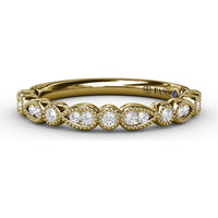 Diamond Wedding Band with Milgrain Marquise and Round Motif by Fana - 0.19 Carat Total Diamond Weight