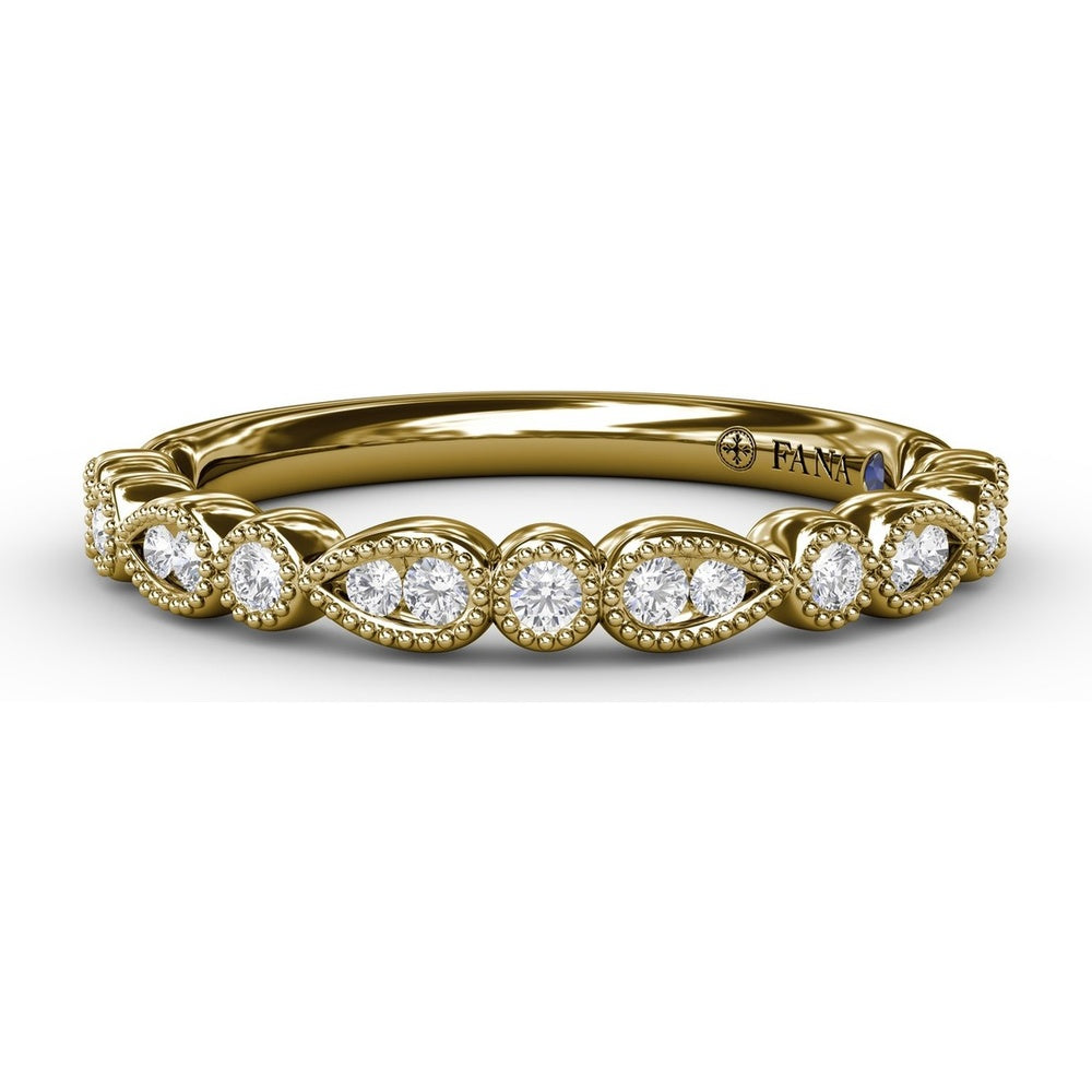 Diamond Wedding Band with Milgrain Marquise and Round Motif by Fana - 0.19 Carat Total Diamond Weight