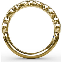Diamond Wedding Band with Milgrain Marquise and Round Motif by Fana - 0.19 Carat Total Diamond Weight