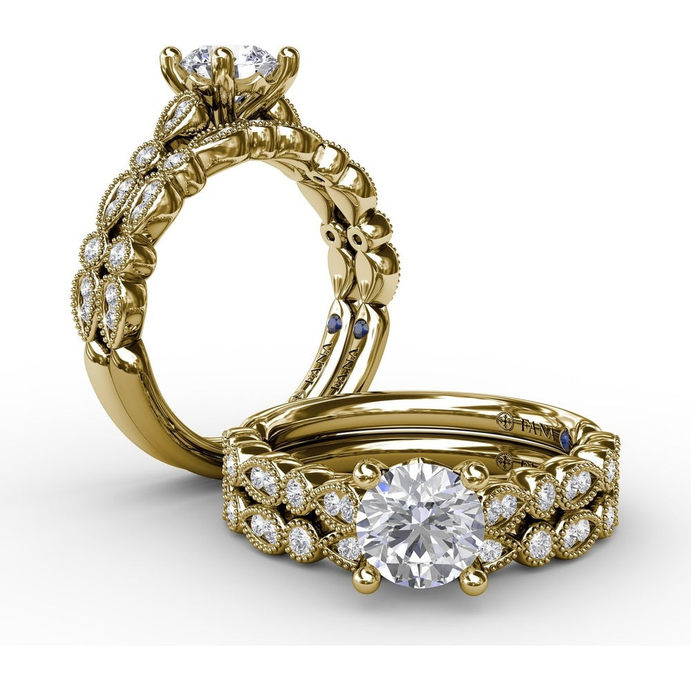 Diamond Wedding Band with Milgrain Marquise and Round Motif by Fana - 0.19 Carat Total Diamond Weight