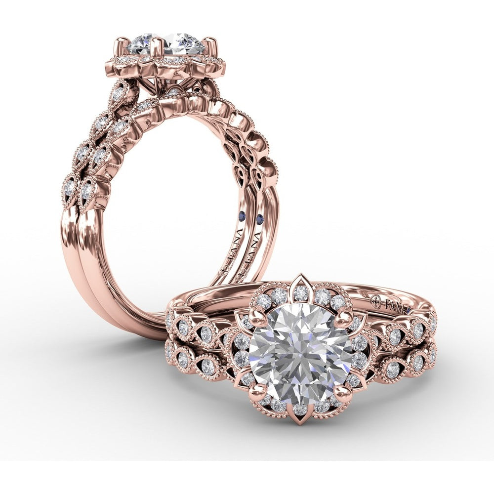 Diamond Wedding Band with Milgrain Marquise Motifs by Fana - 0.08 Carat Total Diamond Weight