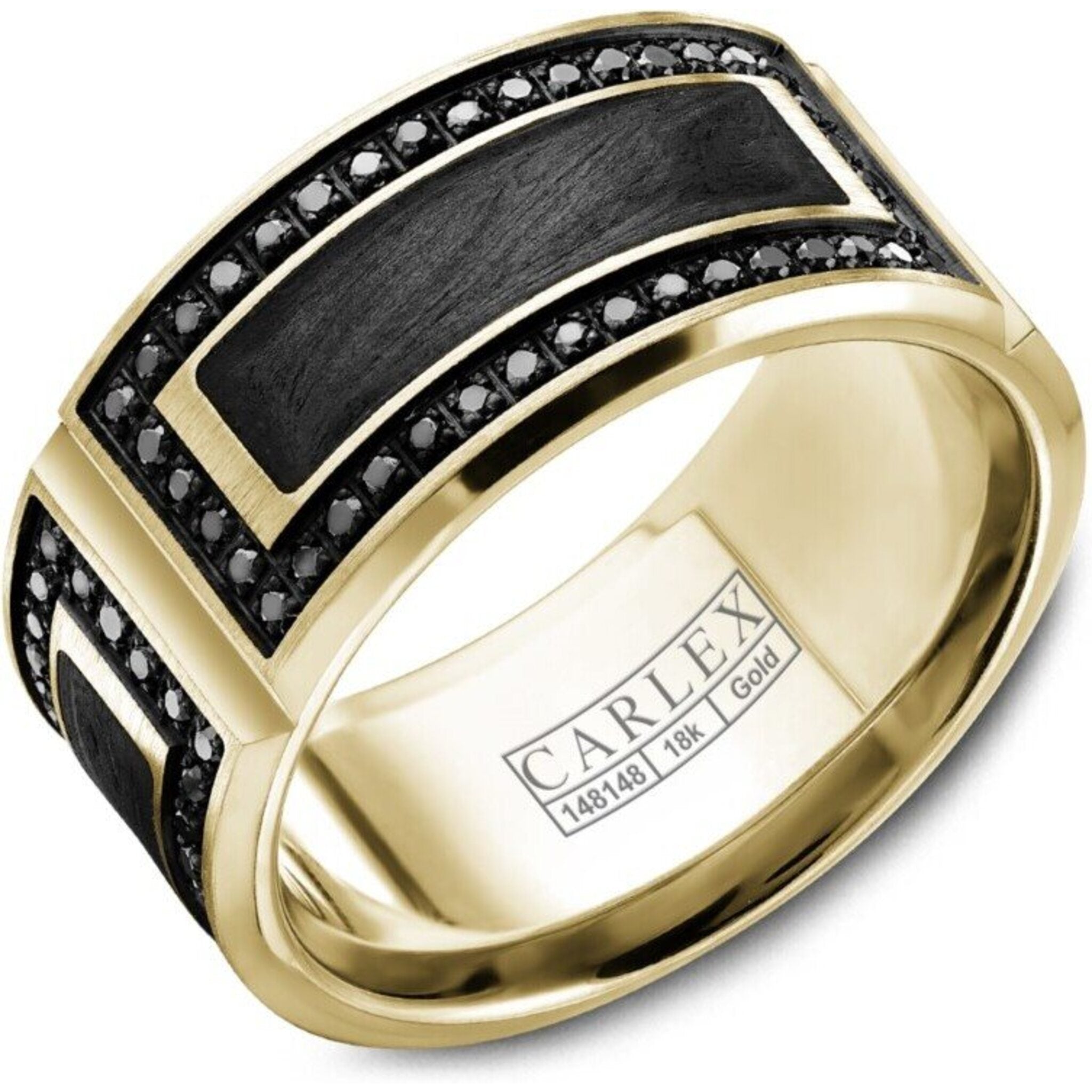 Carlex - 18k Yellow Gold Carbon Fiber Black Diamond Band