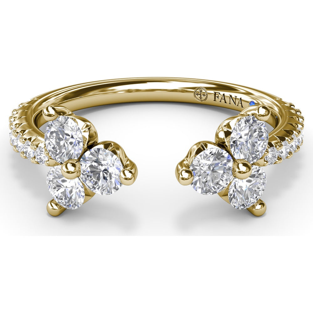 Diamond Wrap Ring with Shared-Prong Cluster and Pavé Band by Fana - 0.82 Carat Total Diamond Weight