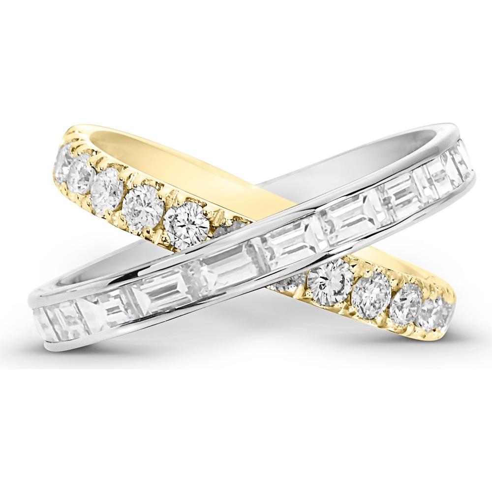 Diamond X Ring in 18K White Gold and Yellow Gold by Charles Krypell