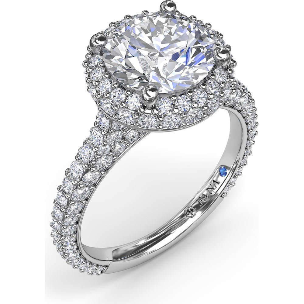 Diamonds Galore Halo Engagement Ring Setting with Pavé Diamond Band by Fana - 1.48 Carat Total Diamond Weight