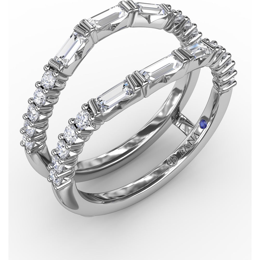 Double Band Insert Ring with Baguette and Round Diamonds by Fana - 0.72 Carat Total Diamond Weight