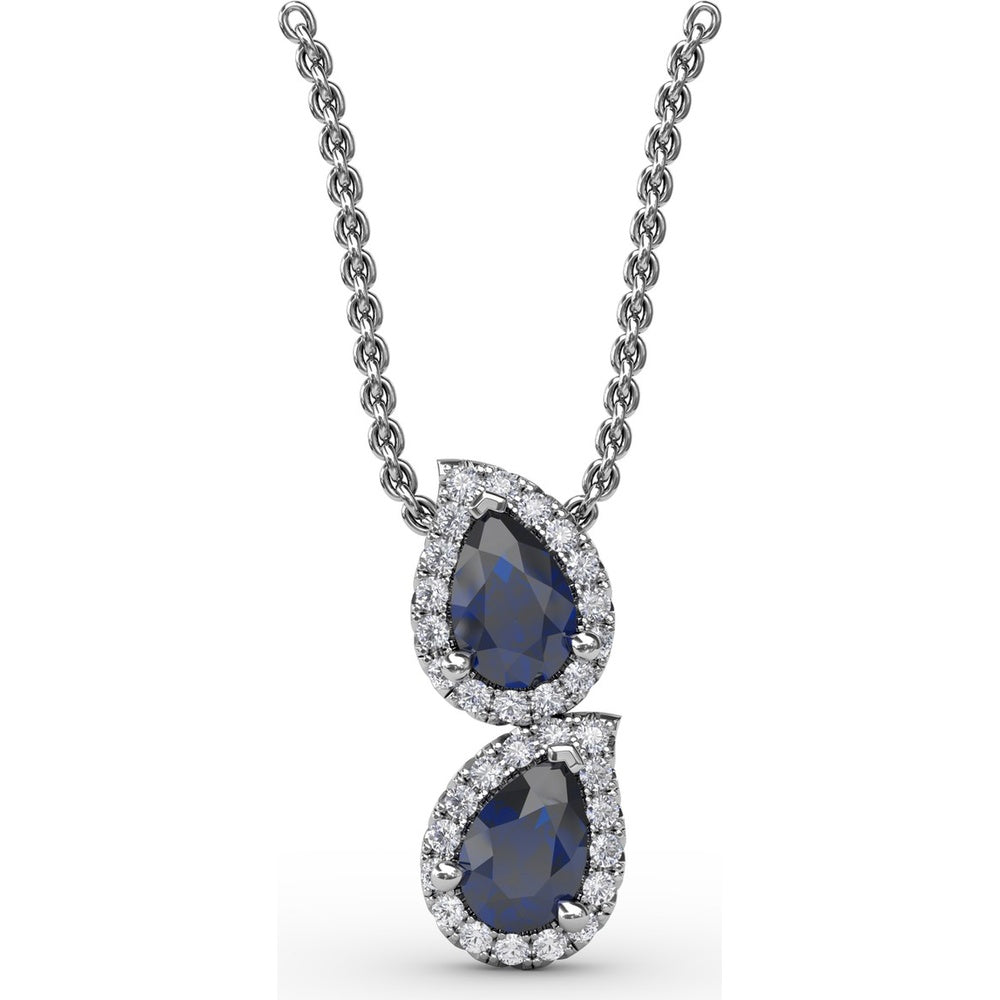 Double Drop Pendant with Pear Sapphires and Diamond Halos by Fana - 1.21 Carat Total Gemstone Weight