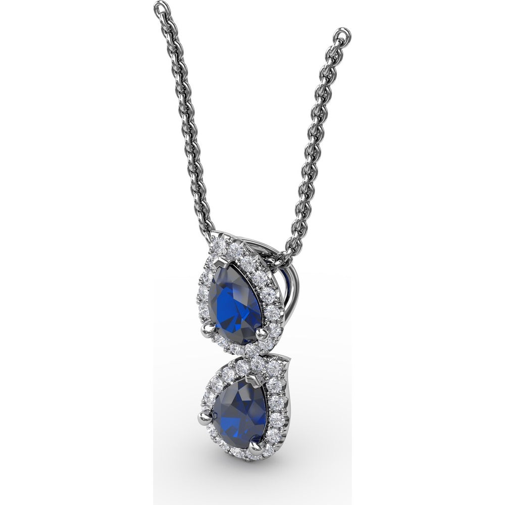 Double Drop Pendant with Pear Sapphires and Diamond Halos by Fana - 1.21 Carat Total Gemstone Weight