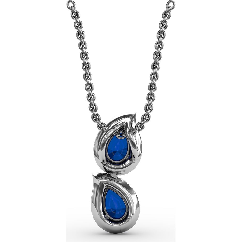Double Drop Pendant with Pear Sapphires and Diamond Halos by Fana - 1.21 Carat Total Gemstone Weight