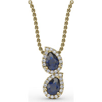Double Drop Pendant with Pear Sapphires and Diamond Halos by Fana - 1.21 Carat Total Gemstone Weight