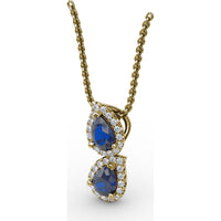 Double Drop Pendant with Pear Sapphires and Diamond Halos by Fana - 1.21 Carat Total Gemstone Weight