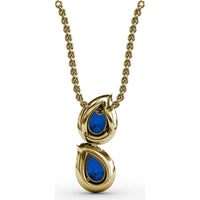 Double Drop Pendant with Pear Sapphires and Diamond Halos by Fana - 1.21 Carat Total Gemstone Weight