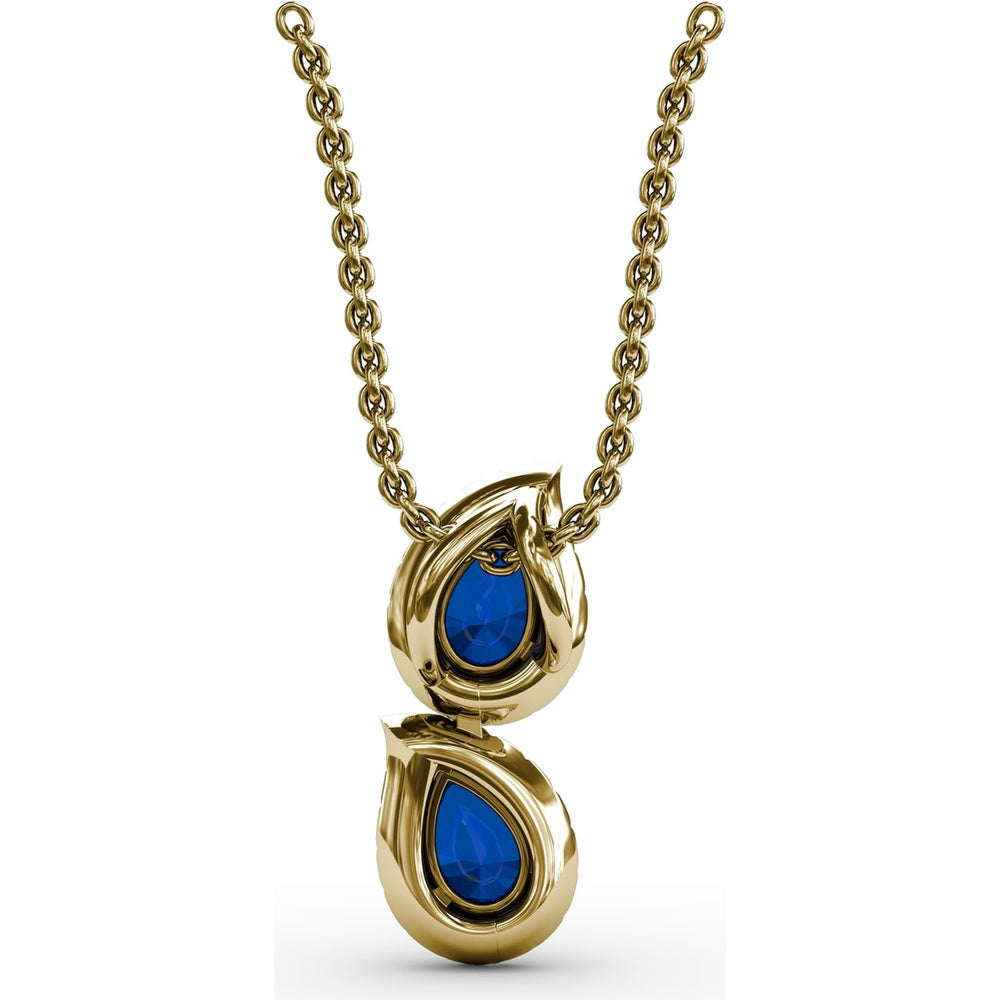 Double Drop Pendant with Pear Sapphires and Diamond Halos by Fana - 1.21 Carat Total Gemstone Weight