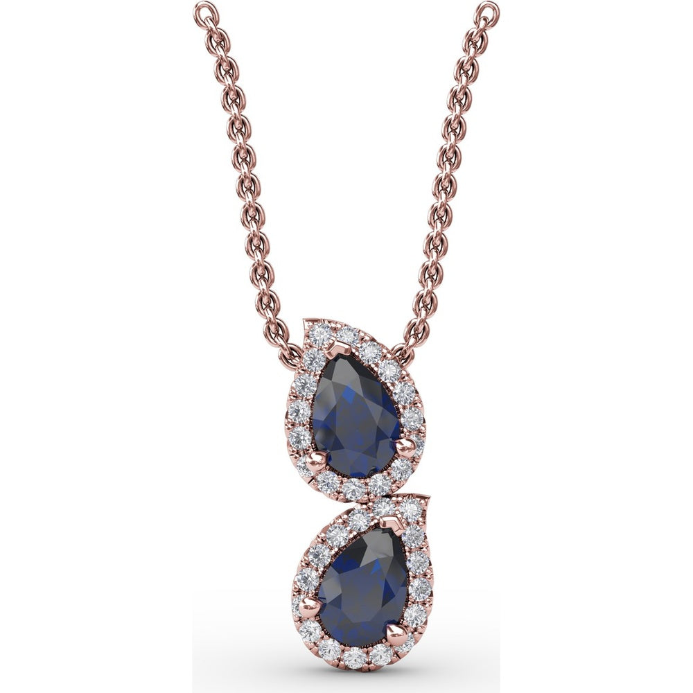 Double Drop Pendant with Pear Sapphires and Diamond Halos by Fana - 1.21 Carat Total Gemstone Weight