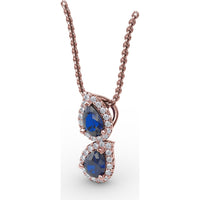 Double Drop Pendant with Pear Sapphires and Diamond Halos by Fana - 1.21 Carat Total Gemstone Weight