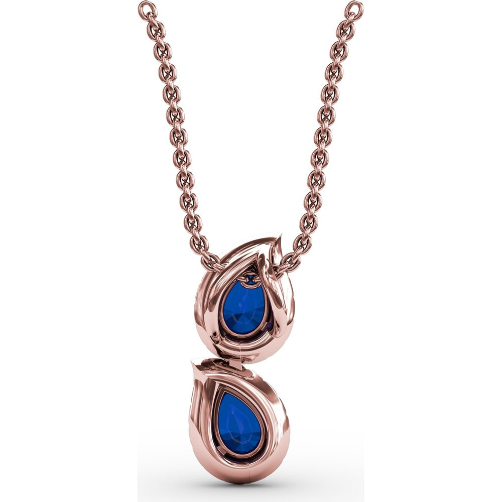 Double Drop Pendant with Pear Sapphires and Diamond Halos by Fana - 1.21 Carat Total Gemstone Weight