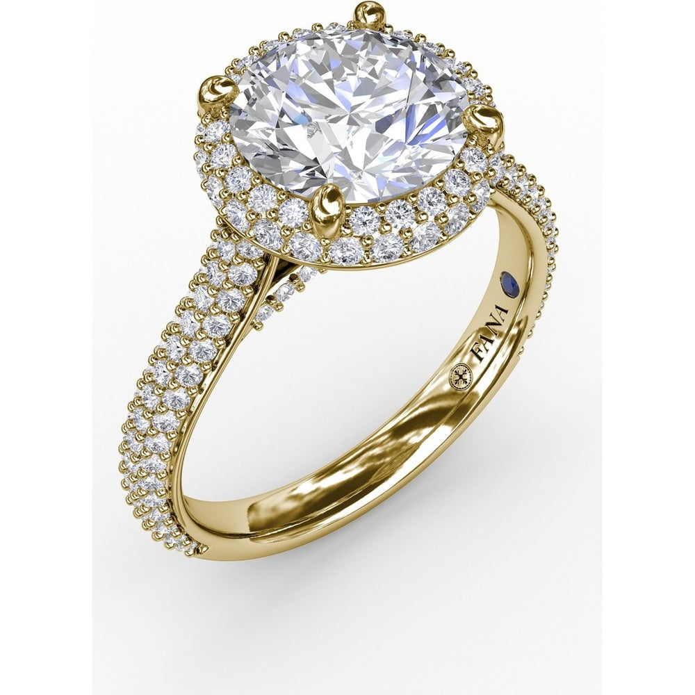 Double Halo Engagement Ring Setting with Bead-Set Pavé Diamonds by Fana - 0.84 Carat Total Diamond Weight