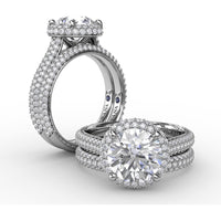 Double Halo Engagement Ring Setting with Bead-Set Pavé Diamonds by Fana - 0.84 Carat Total Diamond Weight