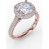 Double Halo Engagement Ring Setting with Bead-Set Pavé Diamonds by Fana - 0.84 Carat Total Diamond Weight