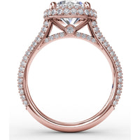 Double Halo Engagement Ring Setting with Bead-Set Pavé Diamonds by Fana - 0.84 Carat Total Diamond Weight