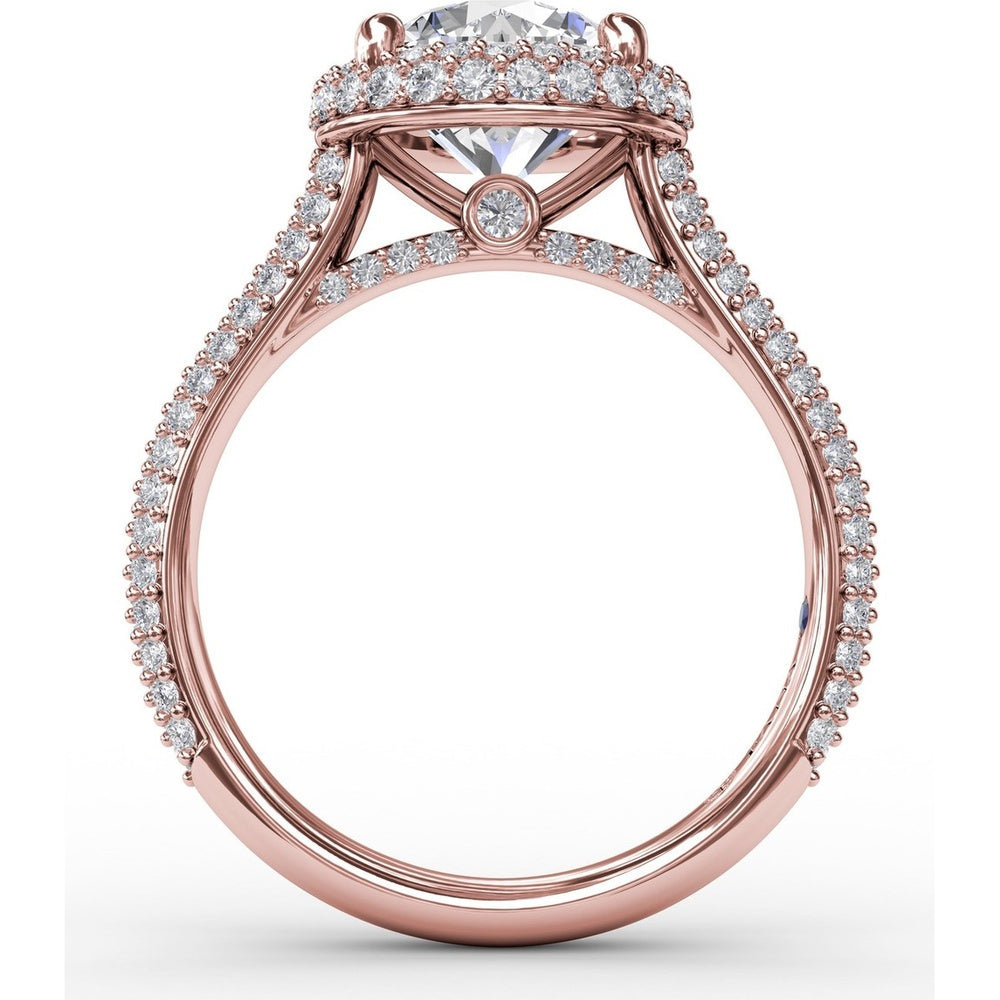 Double Halo Engagement Ring Setting with Bead-Set Pavé Diamonds by Fana - 0.84 Carat Total Diamond Weight