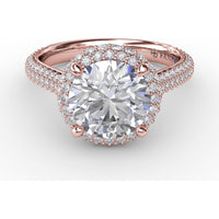 Double Halo Engagement Ring Setting with Bead-Set Pavé Diamonds by Fana - 0.84 Carat Total Diamond Weight