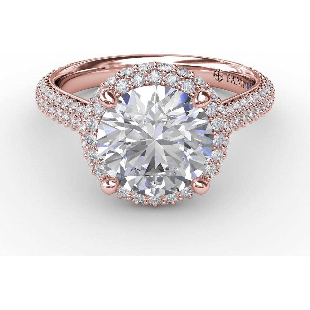 Double Halo Engagement Ring Setting with Bead-Set Pavé Diamonds by Fana - 0.84 Carat Total Diamond Weight