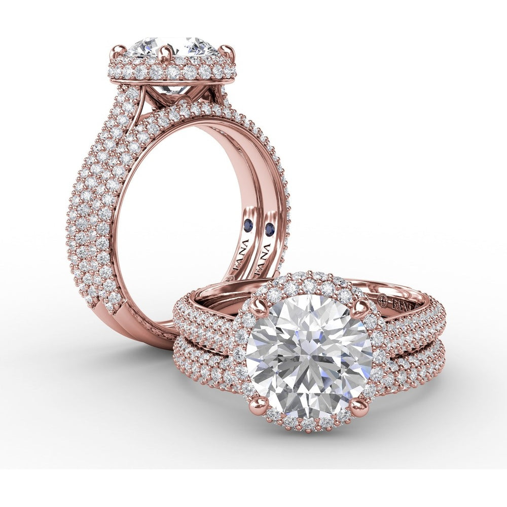 Double Halo Engagement Ring Setting with Bead-Set Pavé Diamonds by Fana - 0.84 Carat Total Diamond Weight