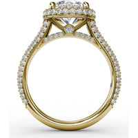 Double Halo Engagement Ring Setting with Bead-Set Pavé Diamonds by Fana - 0.84 Carat Total Diamond Weight