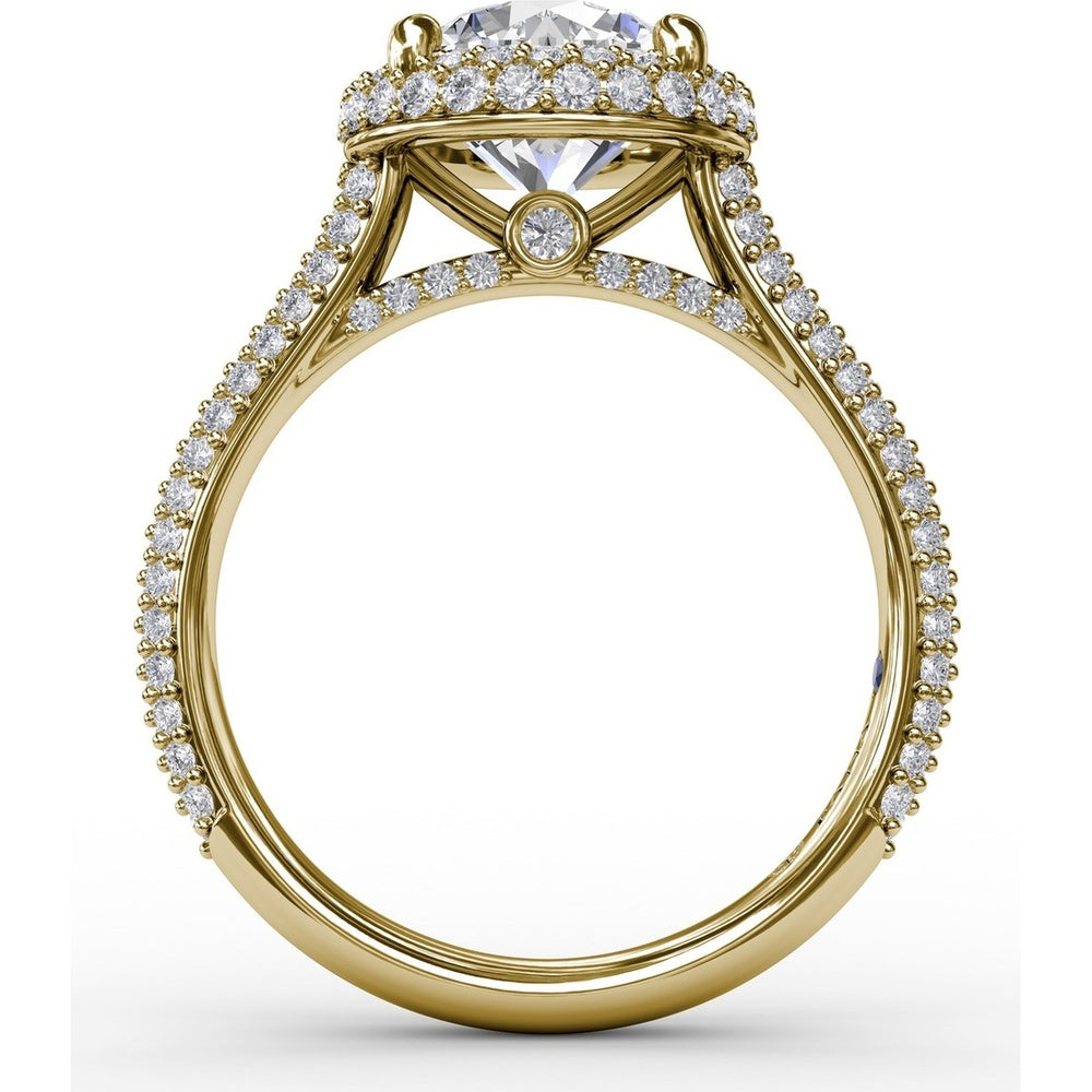 Double Halo Engagement Ring Setting with Bead-Set Pavé Diamonds by Fana - 0.84 Carat Total Diamond Weight