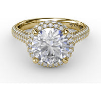 Double Halo Engagement Ring Setting with Bead-Set Pavé Diamonds by Fana - 0.84 Carat Total Diamond Weight