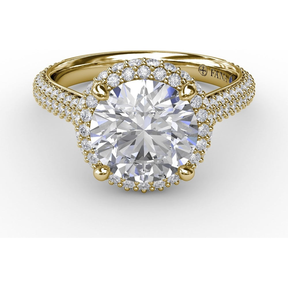 Double Halo Engagement Ring Setting with Bead-Set Pavé Diamonds by Fana - 0.84 Carat Total Diamond Weight