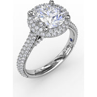 Double Halo Engagement Ring Setting with Bead-Set Pavé Diamonds by Fana - 0.84 Carat Total Diamond Weight