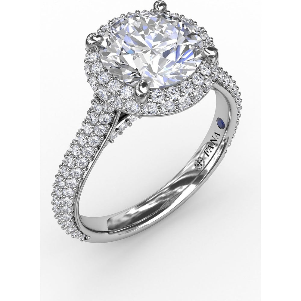 Double Halo Engagement Ring Setting with Bead-Set Pavé Diamonds by Fana - 0.84 Carat Total Diamond Weight
