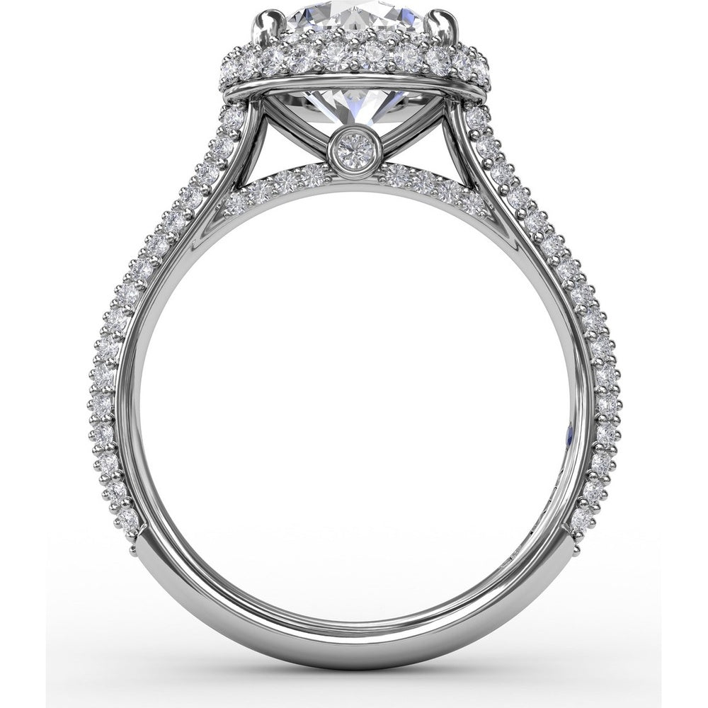 Double Halo Engagement Ring Setting with Bead-Set Pavé Diamonds by Fana - 0.84 Carat Total Diamond Weight