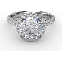 Double Halo Engagement Ring Setting with Bead-Set Pavé Diamonds by Fana - 0.84 Carat Total Diamond Weight