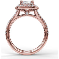 Double Halo Engagement Ring Setting with Pavé Split Shank and Round Diamonds by Fana - 0.67 Carat Total Diamond Weight