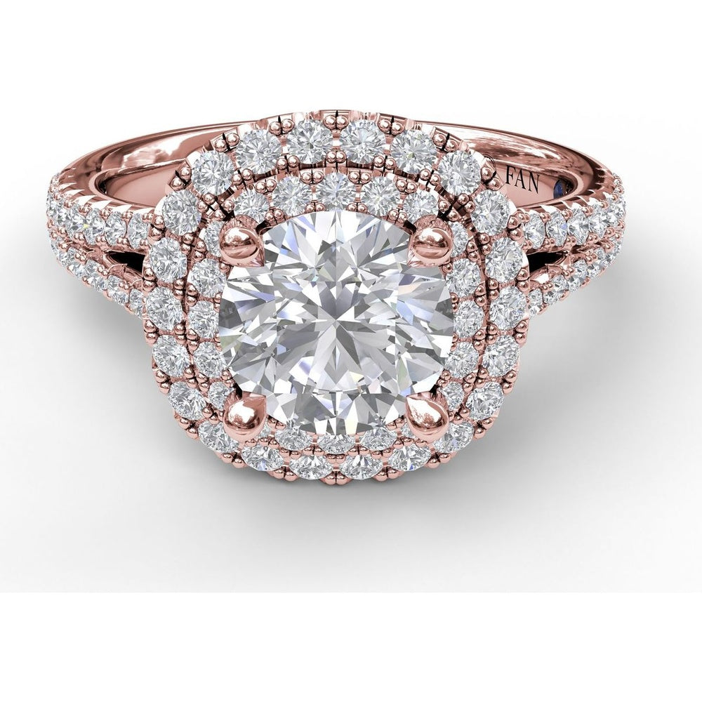 Double Halo Engagement Ring Setting with Pavé Split Shank and Round Diamonds by Fana - 0.67 Carat Total Diamond Weight