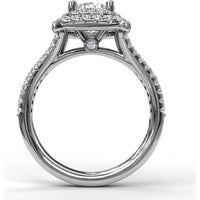 Double Halo Engagement Ring Setting with Pavé Split Shank and Round Diamonds by Fana - 0.67 Carat Total Diamond Weight