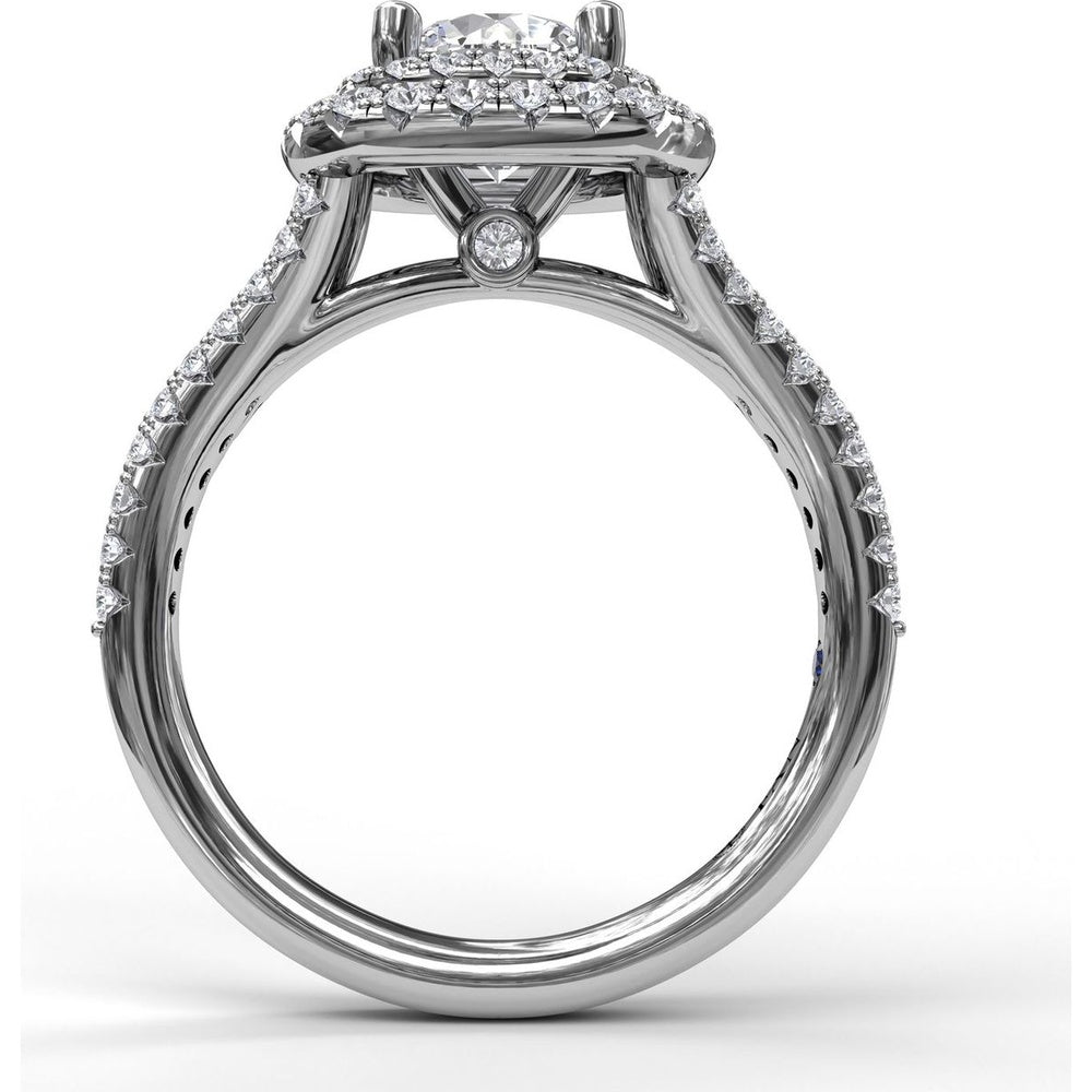 Double Halo Engagement Ring Setting with Pavé Split Shank and Round Diamonds by Fana - 0.67 Carat Total Diamond Weight