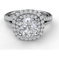 Double Halo Engagement Ring Setting with Pavé Split Shank and Round Diamonds by Fana - 0.67 Carat Total Diamond Weight
