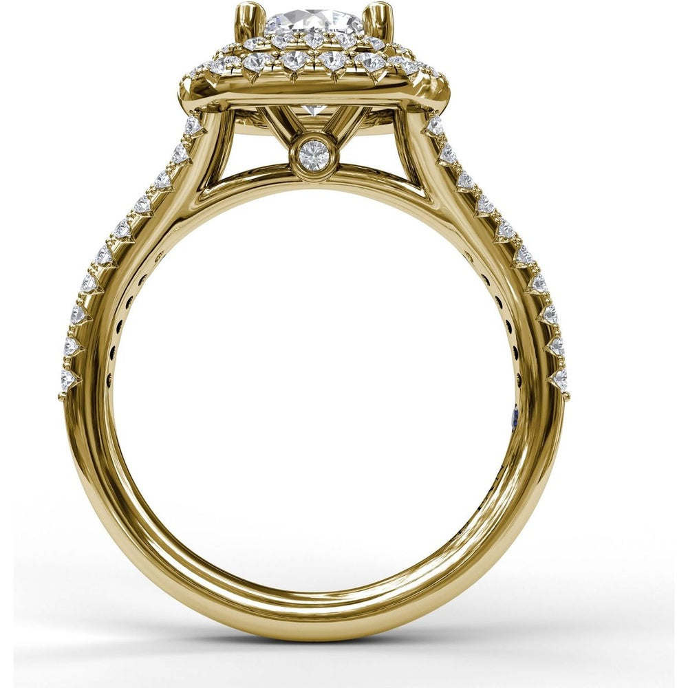 Double Halo Engagement Ring Setting with Pavé Split Shank and Round Diamonds by Fana - 0.67 Carat Total Diamond Weight