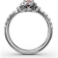 Double Halo Ring with Oval Ruby and Pavé Split Shank Diamonds by Fana - 1.20 Carat Total Gemstone Weight