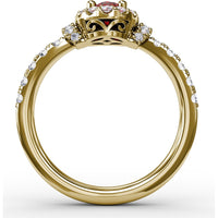 Double Halo Ring with Oval Ruby and Pavé Split Shank Diamonds by Fana - 1.20 Carat Total Gemstone Weight