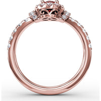 Double Halo Ring with Oval Ruby and Pavé Split Shank Diamonds by Fana - 1.20 Carat Total Gemstone Weight