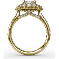 Double Halo Round Diamond Engagement Ring Setting with Pavé Diamond Band by Fana - 0.89 Carat Total Diamond Weight