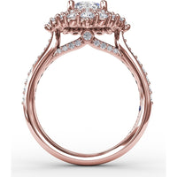 Double Halo Round Diamond Engagement Ring Setting with Pavé Diamond Band by Fana - 0.89 Carat Total Diamond Weight